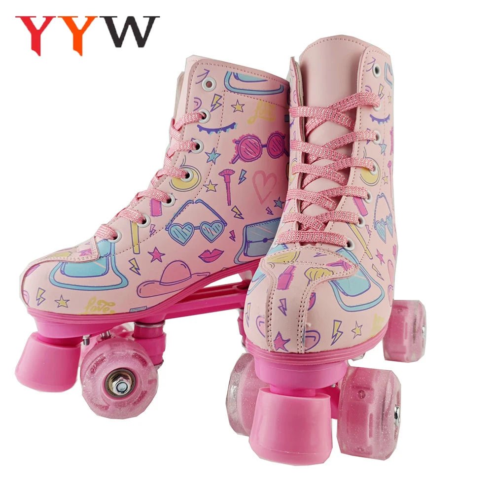 Outdoor PU leather quad roller skates for kids and girls, beginner-friendly